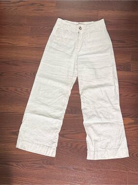 Anthropologie Maeve Colette High-Rise Linen Wide-Leg Cropped Pants, Ivory, sz 2